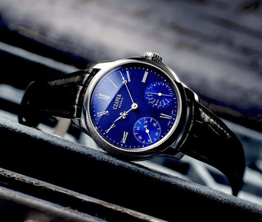 Blue black mechanical leather watch from CONTÉVANOU