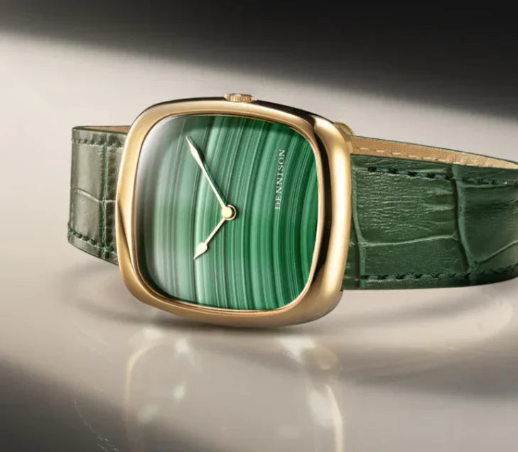 Green gold-tone malachite leather watch from CONTÉVANOU