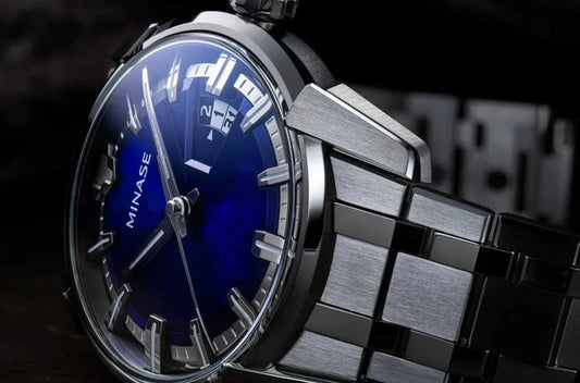 MINASE blue black silver mechanical watch