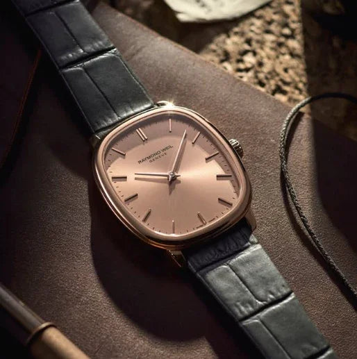 Rose gold-tone black mechanical leather watch from CONTÉVANOU