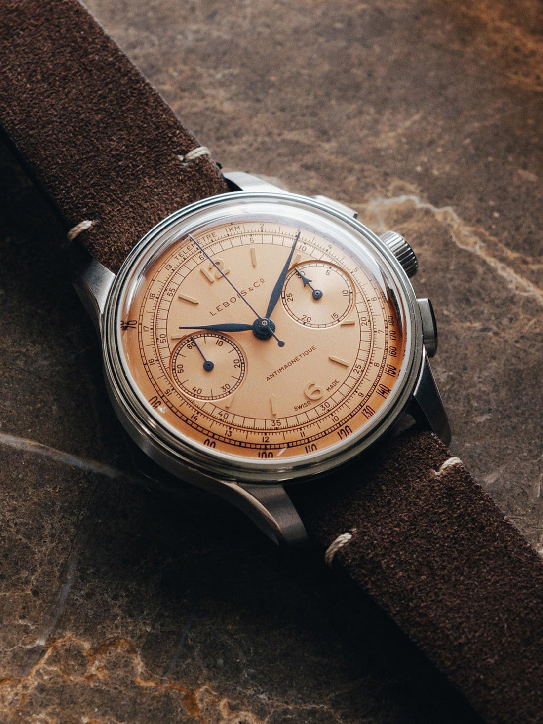 Brown chronograph mechanical leather watch from CONTÉVANOU