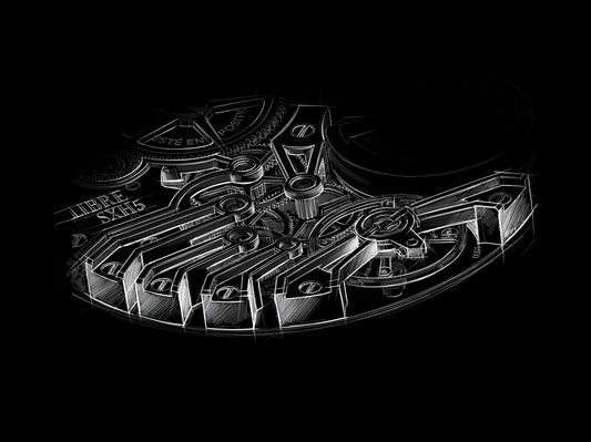 Black white mechanical watch movement from CONTÉVANOU