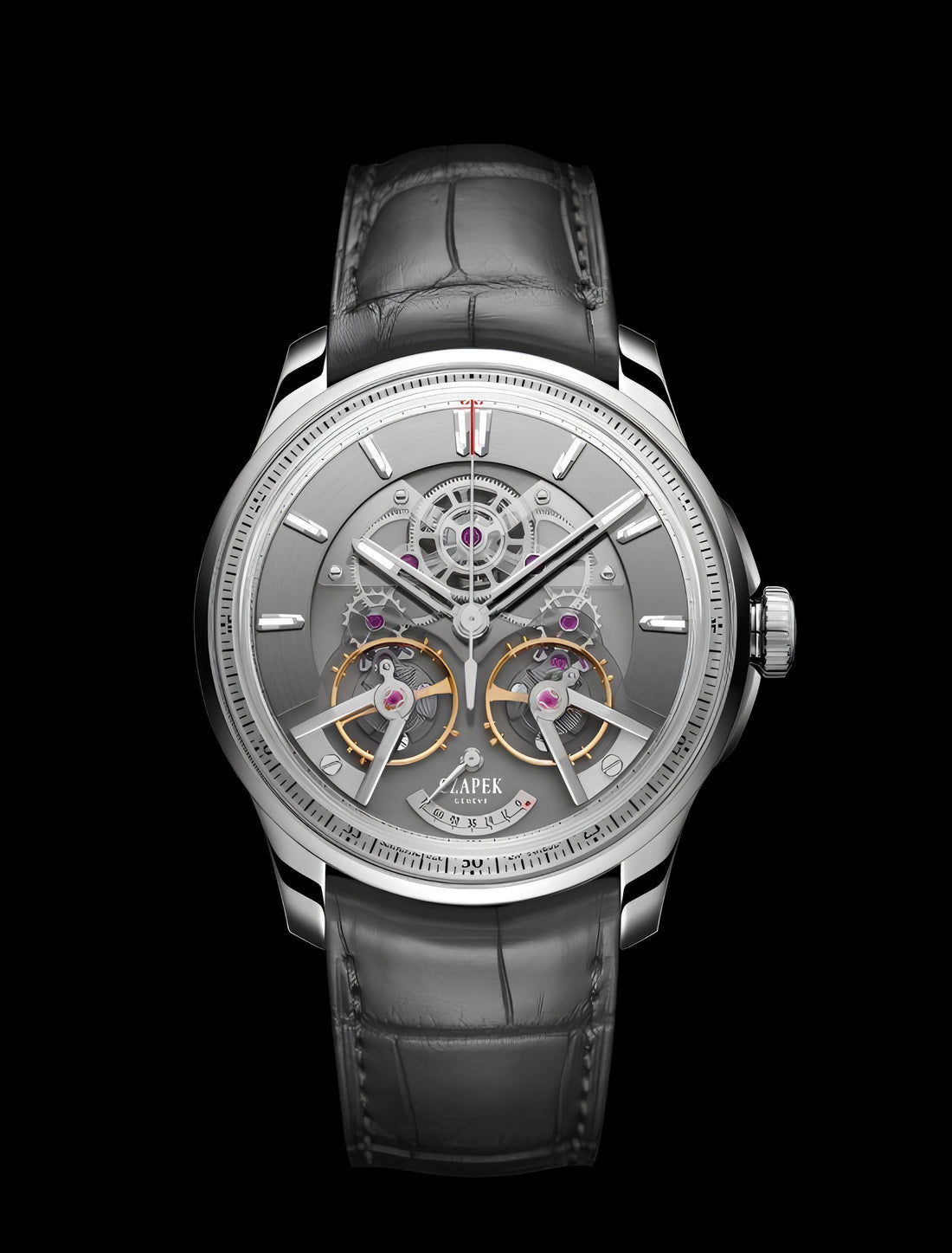 Black skeleton mechanical leather watch from CONTÉVANOU