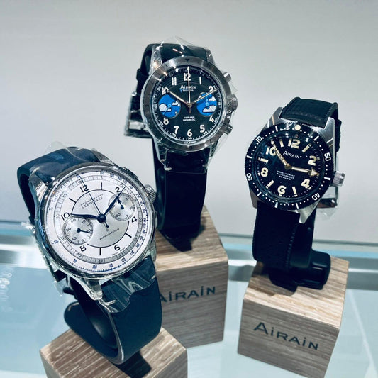 AiRAiN blue black white chronograph watch at authorized retailer CONTÉVANOU