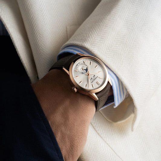 Rose gold-tone moon-phase mechanical leather watch from CONTÉVANOU