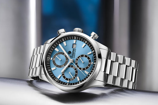 Blue chronograph mechanical stainless-steel watch from CONTÉVANOU