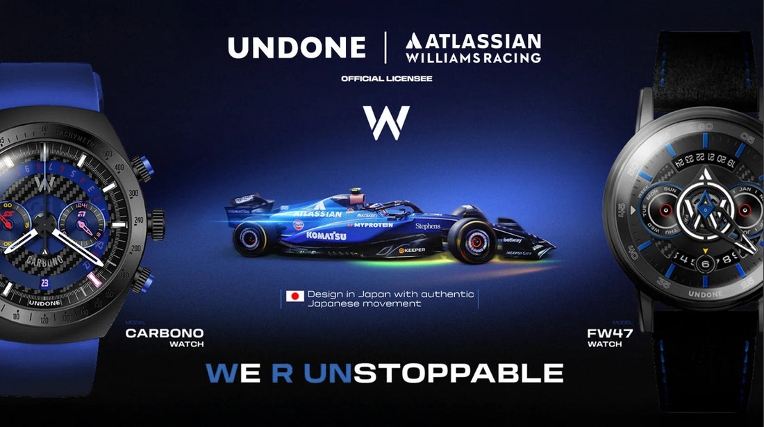 CONTÉVANOU collaboration racing-themed watches with blue Formula 1 car and sporty chronograph designs.