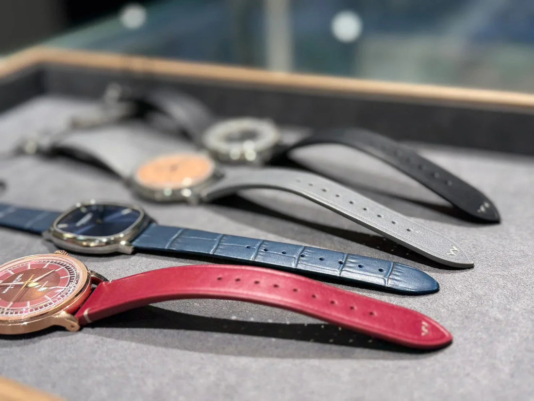 Blue grey red mechanical watch from CONTÉVANOU