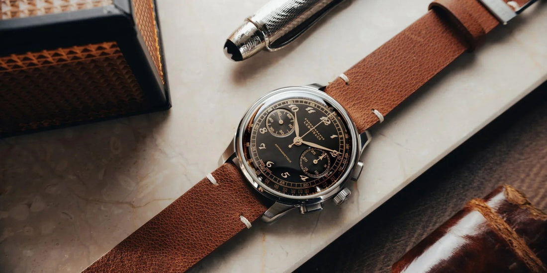 Brown chronograph mechanical leather watch from CONTÉVANOU