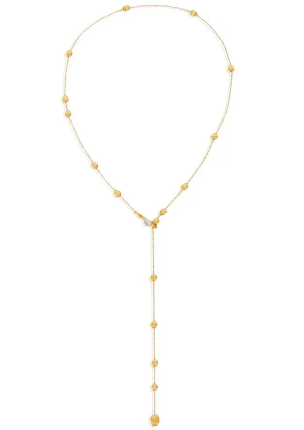 ゴールドビーズと細身チェーンの上品なロングネックレス、ジュエリー商品画像