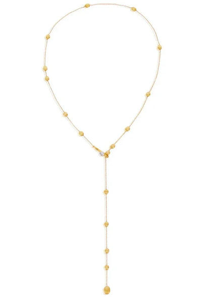 ゴールドビーズと細身チェーンの上品なロングネックレス、ジュエリー商品画像
