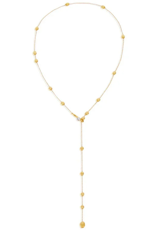 ゴールドビーズと細身チェーンの上品なロングネックレス、ジュエリー商品画像