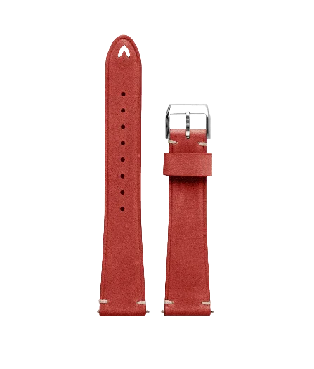 レッドの本革20mm腕時計ベルト、シルバー尾錠付き、シンプルなデザイン
