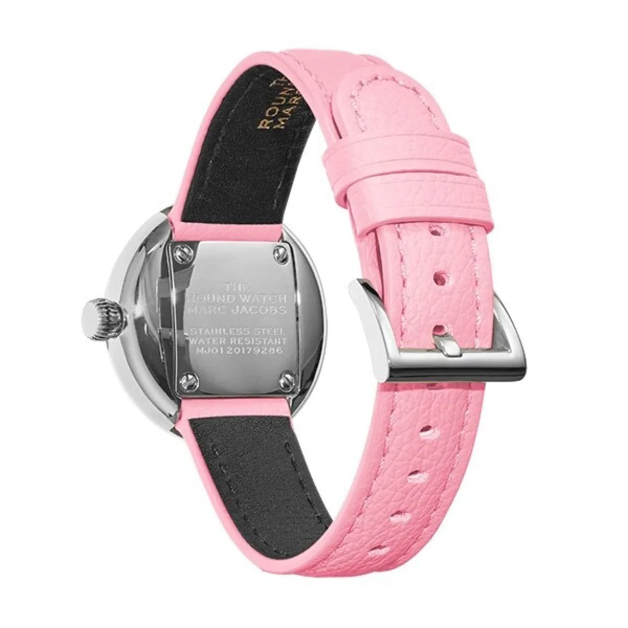 ピンクレザーベルトのステンレス製腕時計・裏面・シンプルデザイン・時計宝飾正規代理店コントワーヌ