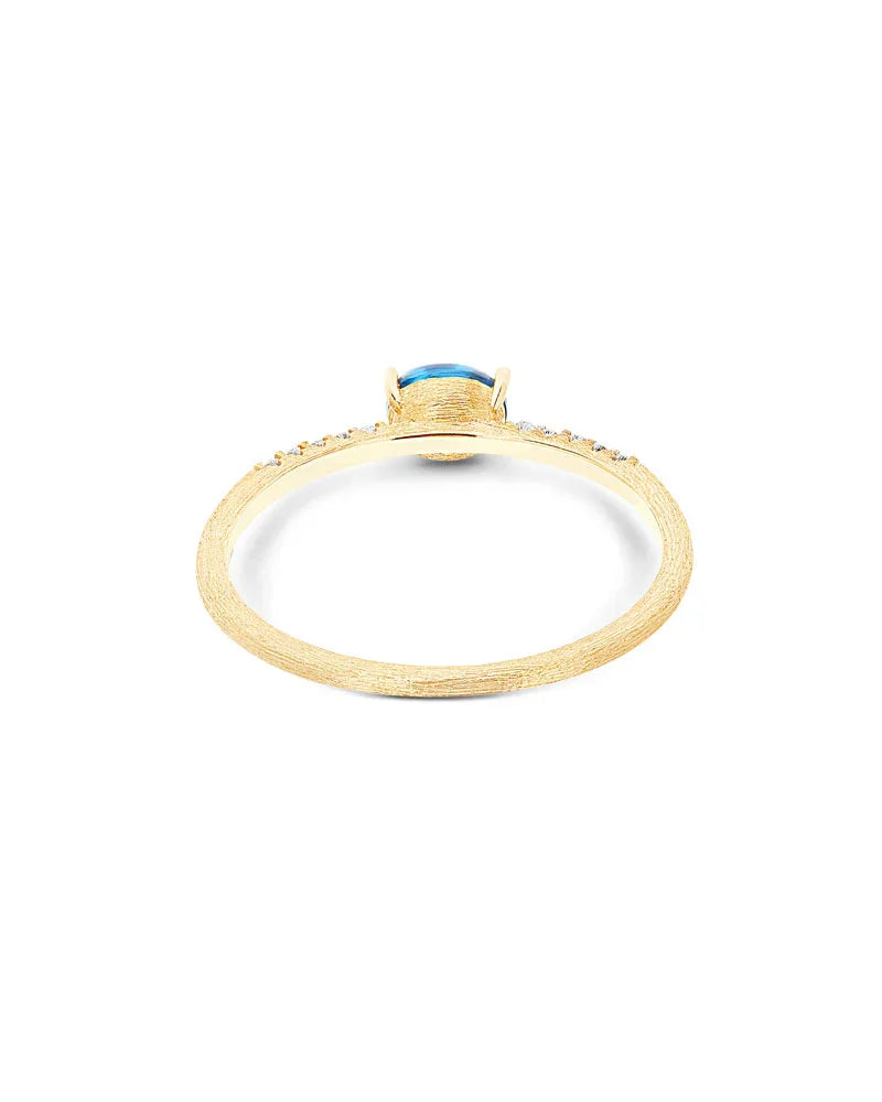 ブルートパーズ付きゴールドリング、シンプルで上品なジュエリーデザイン