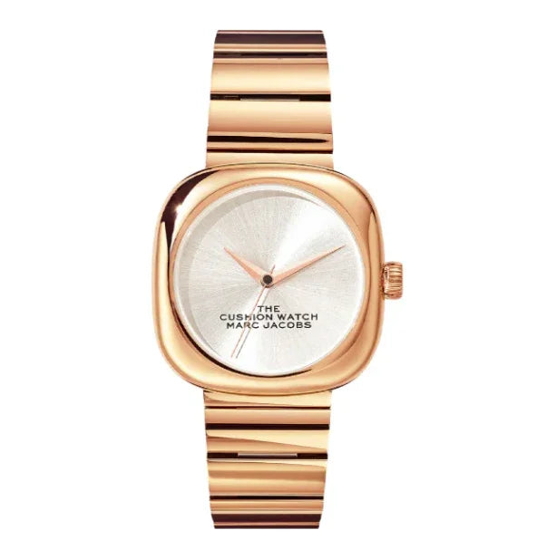 スクエア型フェイスとゴールドメタルバンドの高級腕時計、シンプルで上品なデザイン