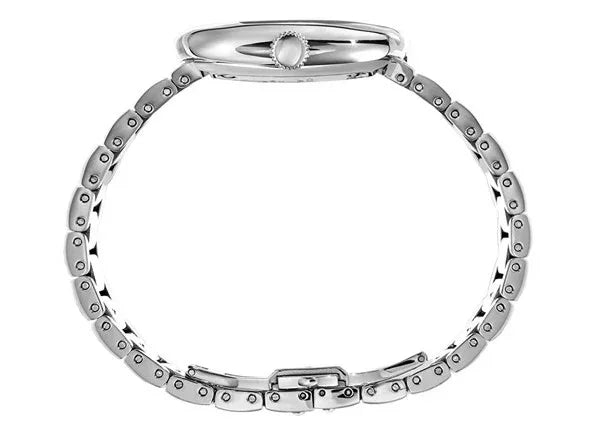 シルバーメタルブレスレット付き腕時計の側面と留め具部分